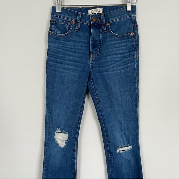 Madewell 9" High Rise Skinny Crop Jeans Delmar Wash Distressed Knee, Sz 24 NWOT - Picture 4 of 12